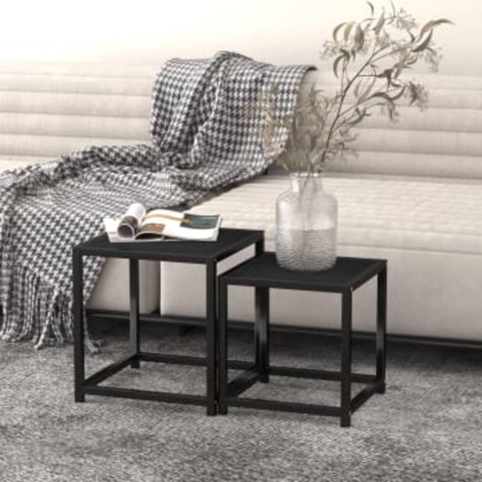 Table d'appoint en MDF noir lot de 2 tables basses emboîtables