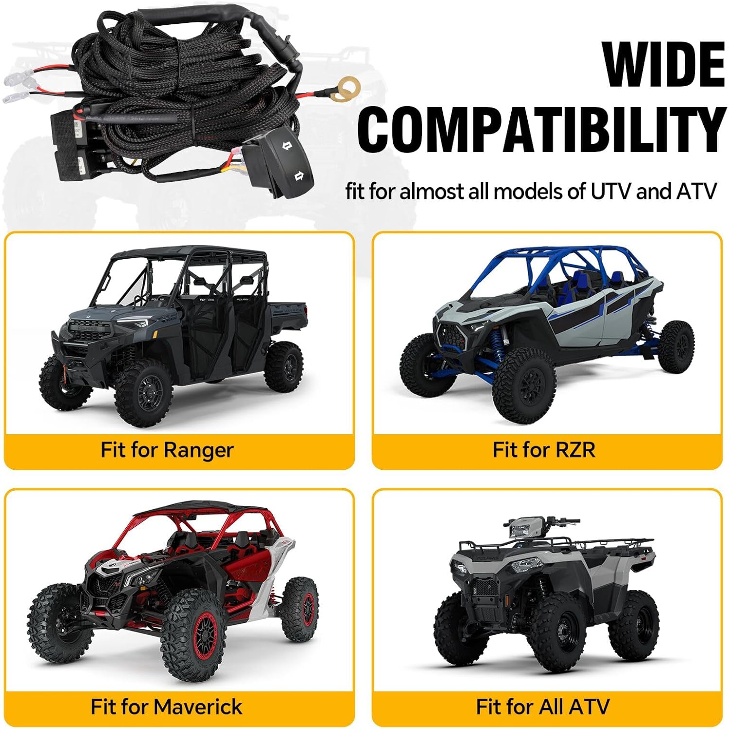 UTV Turn Signal Wiring Harness with Flasher Relay Fuse Rocker Switch, 18AWG 6 Leads Easy Install 12V/24V Universal Turn Signal Switch Compatible with Polaris RZR Ranger Maverick X3 Defender
