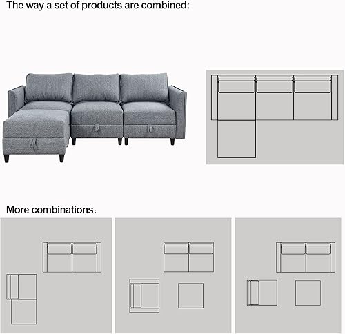 Miniatura 6 de EMKK Sofá modular modular tapizado en forma de L sofá convertible con diván reversible con otomanas para sala de estar apartamento espacios pequeños