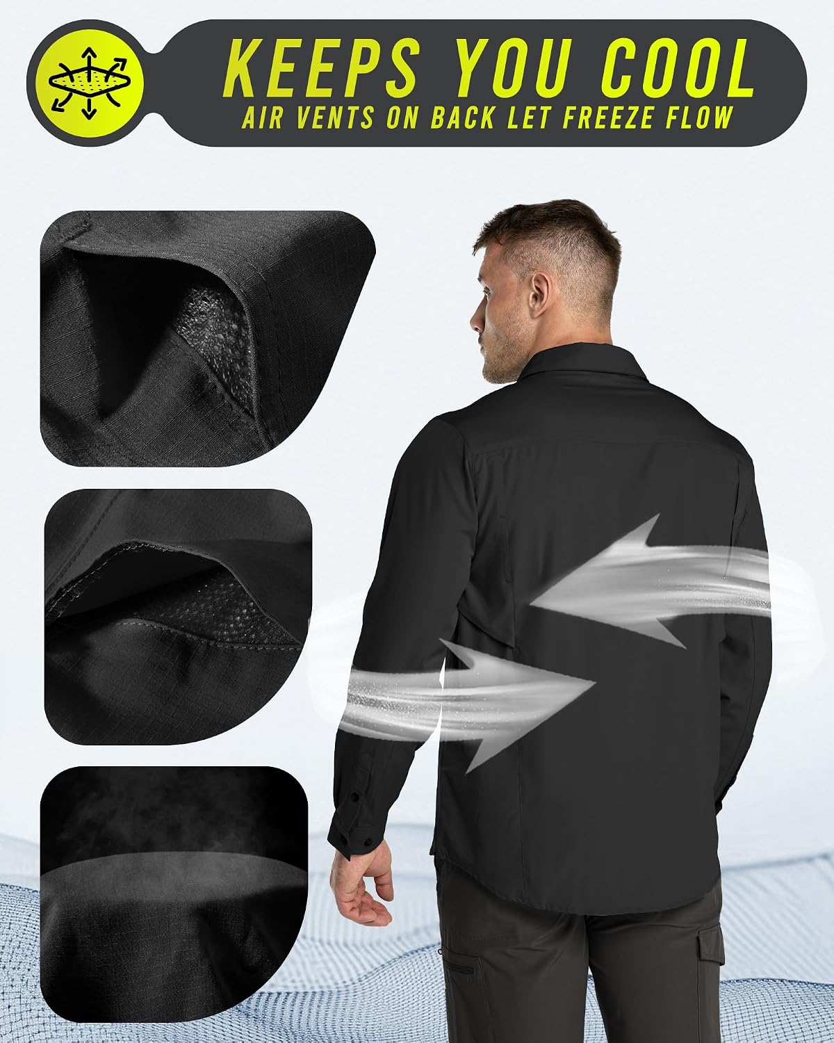 Outdoor Ventures Men's UPF 50+ UV Sun Protection SPF Hiking Shirt Long Sleeve Lightweight Quick Dry for Safari Travel Fishing