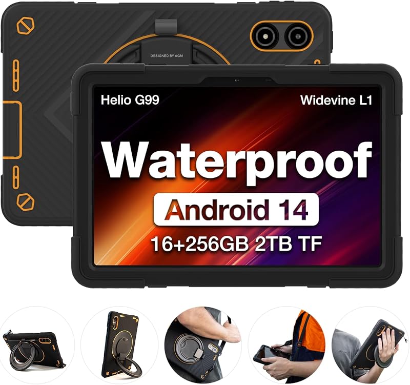 AGM PAD P2 Active Rugged Android 14 Tablet with Case, Waterproof & Drop-Proof, Widevine L1 & GMS Certified, 11" 90Hz FHD 480 NITS Display, MTK G99, 8000 mAh, 16(8+8) + 256GB[TF 2TB], GPS, Compass, OTG