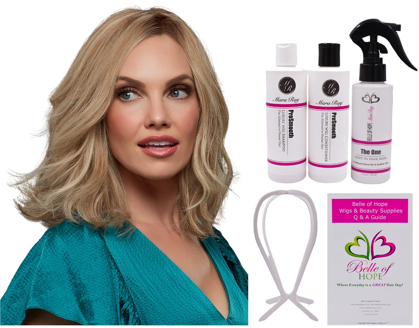Belle of Hope CARRIE Lace Front Mono Top Human Hair Wig by Jon Renau, 6PC Bundle: Wig, 4oz Mara Ray ProSmooth Shampoo and Conditioner, The One Detangler, Wig Stand, and 19 Page Guide (B8/27/30RO)