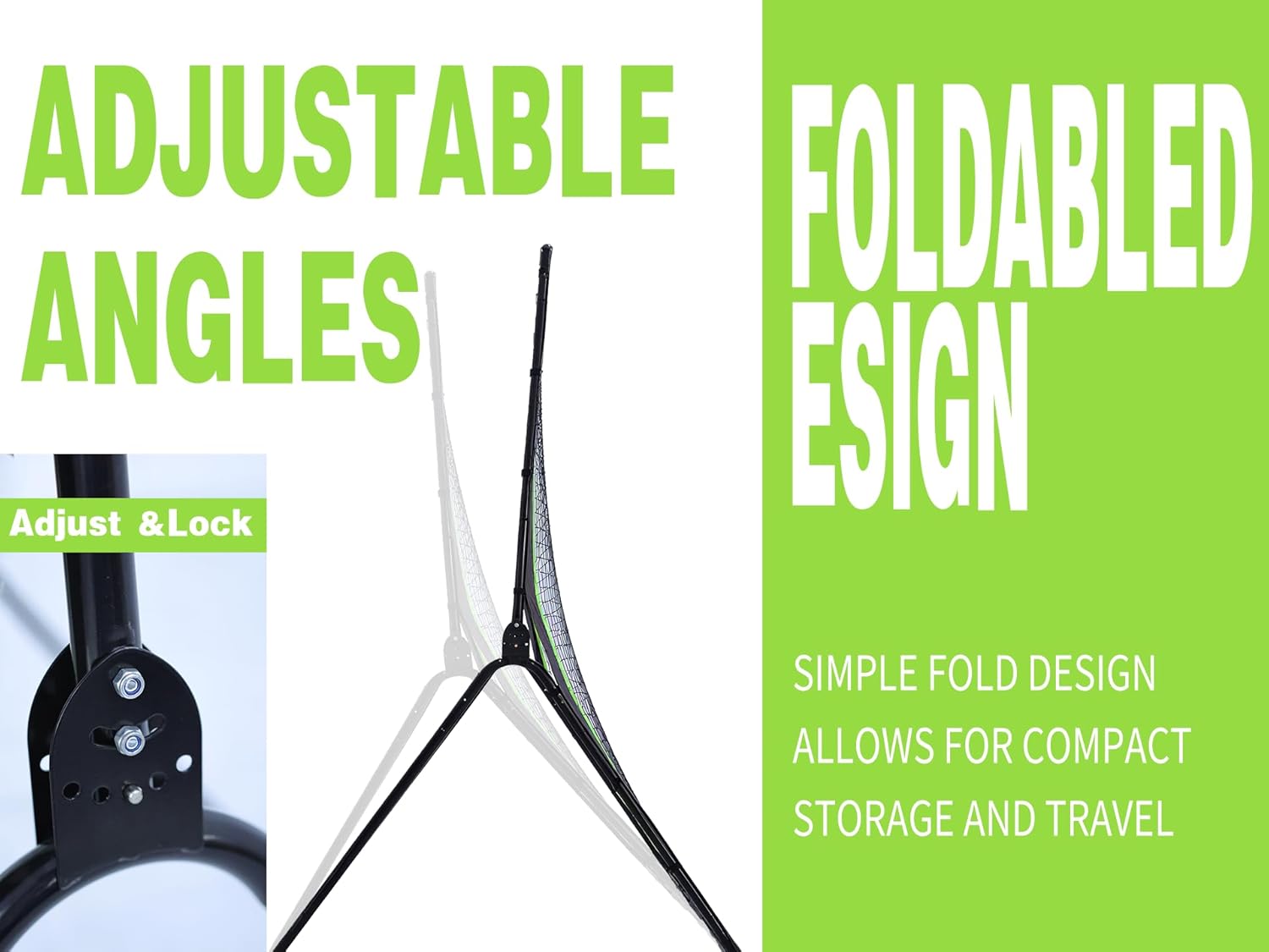 Baseball Pitch Back Net, Adjustable Multi-Angle Rebounder, Foldable Training Net for Baseball and Softball