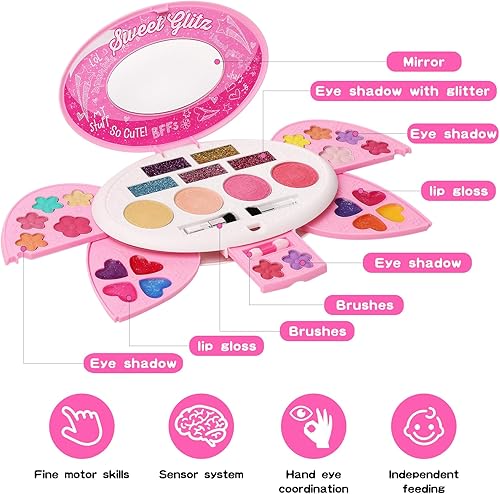 Miniatura 5 de Kit de maquillaje para niños para niñas, juego de maquillaje real, paleta de maquillaje plegable con espejo, kit de maquillaje no tóxico para niños