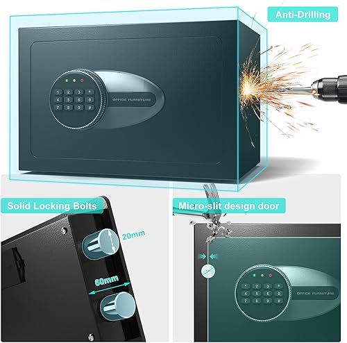 Miniatura 2 de BONANO Caja fuerte pequeña, caja de seguridad de 0.5 cúbicos con teclado electrónico y bolsa impermeable ignífuga, pequeña caja de seguridad para