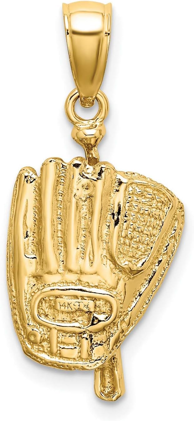 14k Yellow Gold Baseball Glove Pendant with Bat and Ball, Unisex Sports Jewelry Charm for Fans and Collectors, Polished Athletic Symbol Necklace, Gold Baseball Accessory for Players or Coaches - Image 4