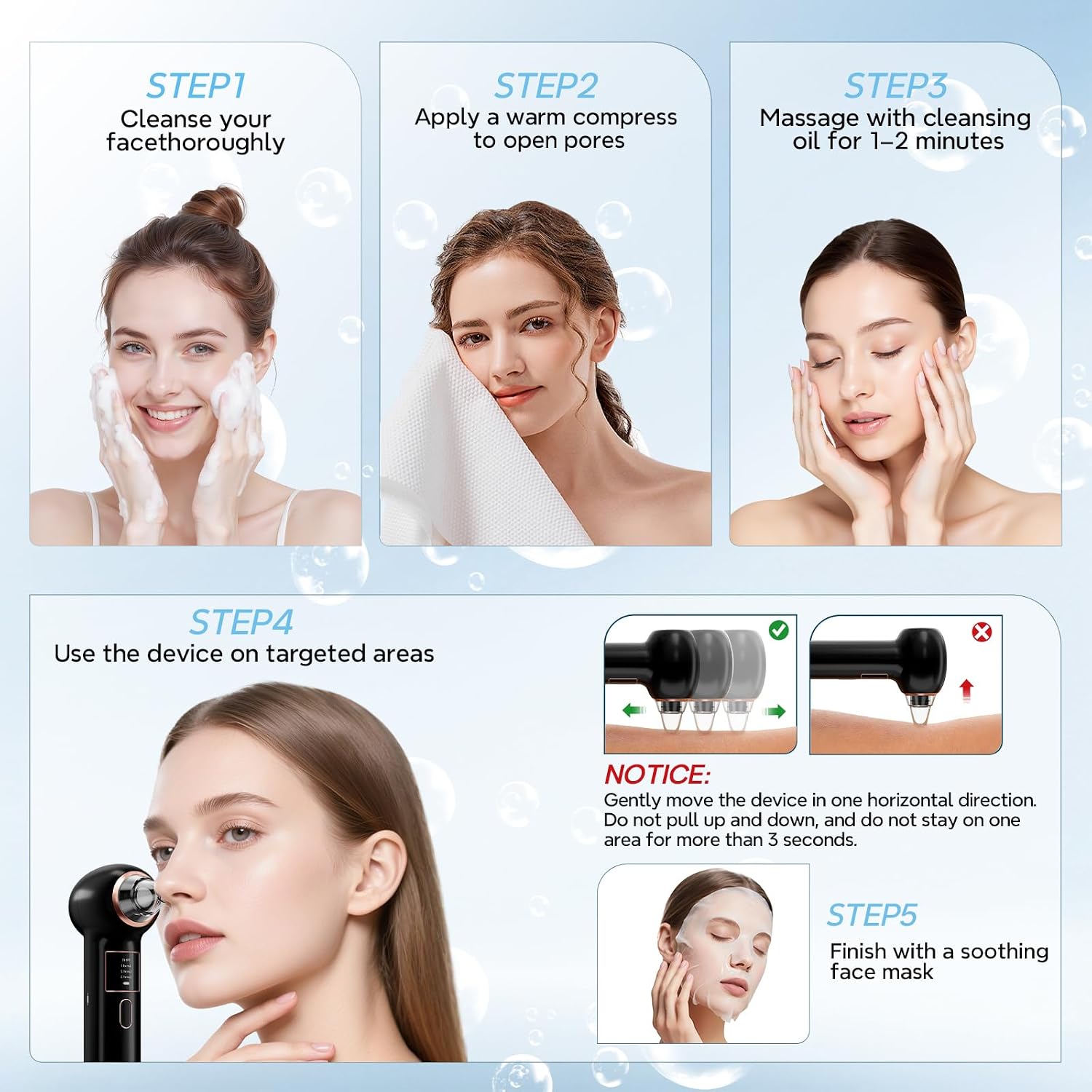 Blackhead Remover 3+1 Suction Modes Facial Pore Vacuum Cleaner (Black)
