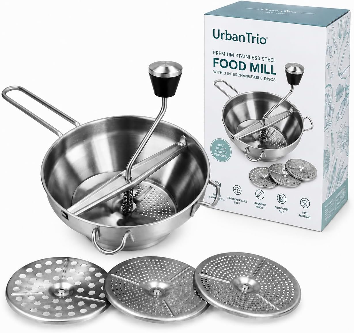 Stainless Steel Food Mill with 3 Milling Discs