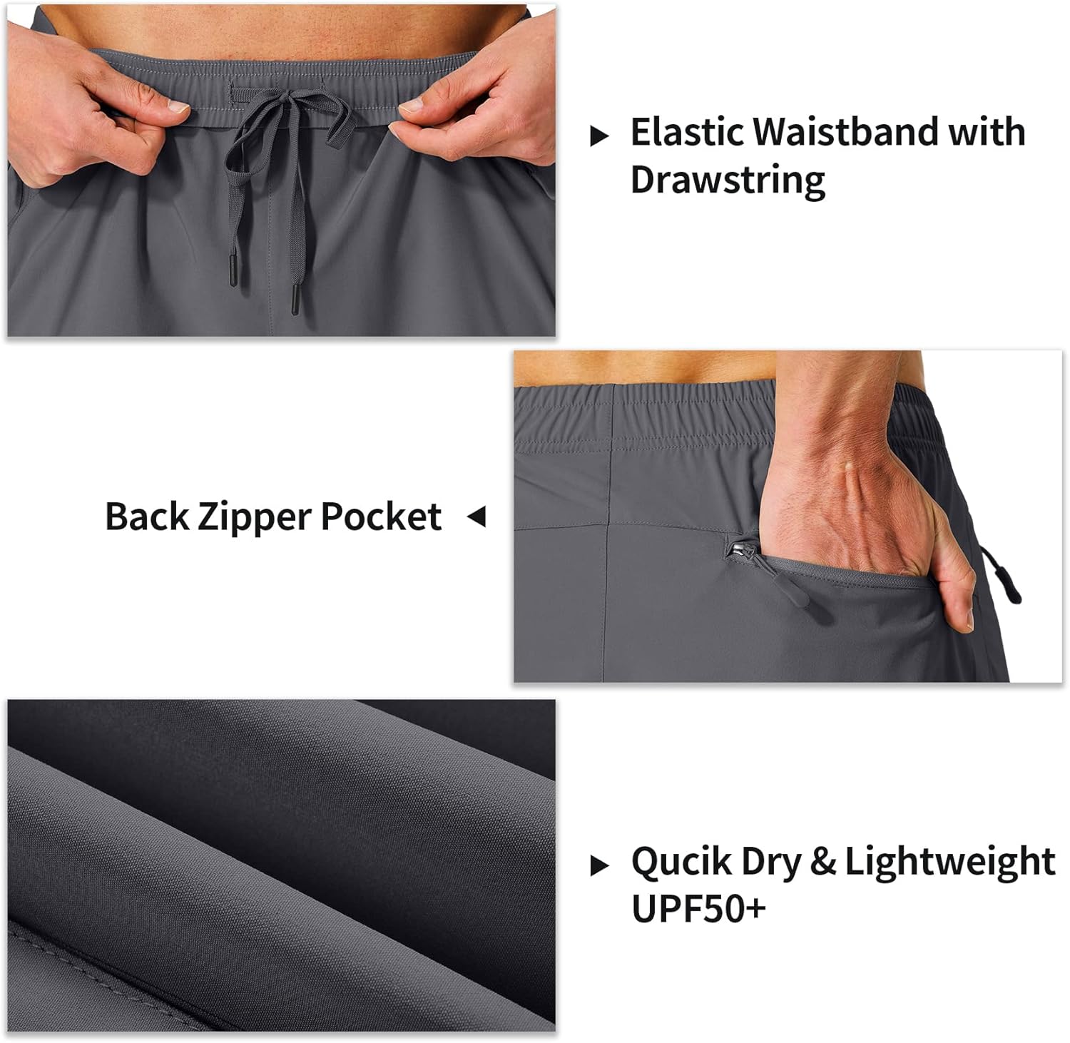 Men's Hiking Cargo Shorts Quick Dry Lightweight Summer Travel Shorts with Zipper Pockets for Camping Fishing Golf - Image 5