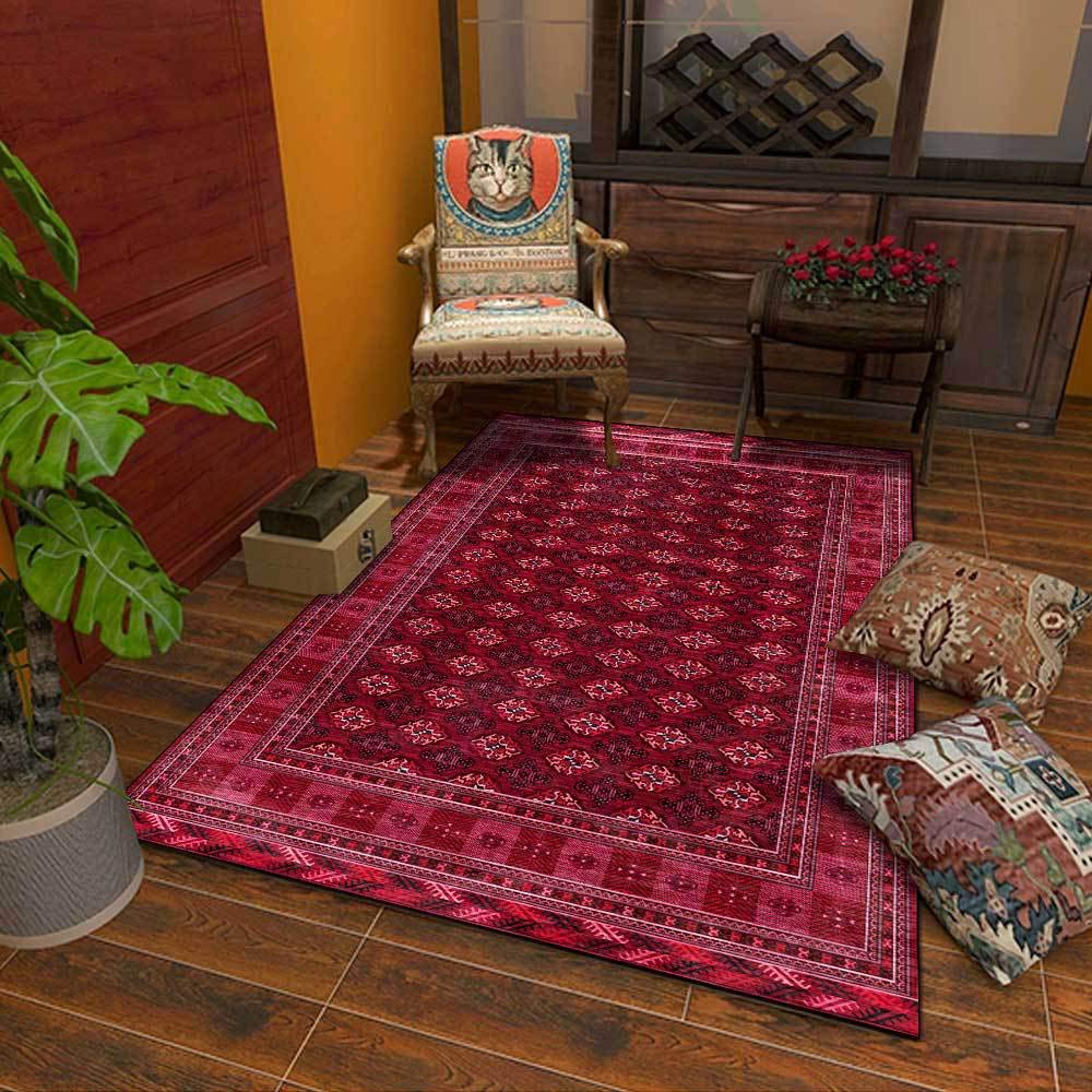 Grand tapis de zone rouge foncé 120x180cm rétro classique pour salon et chambre