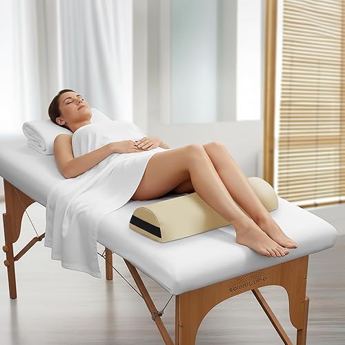 Miniatura 3 de Saloniture Almohadilla de almohada jumbo media redonda para mesa de masaje debajo de la rodilla, 26 x 9 x 4.5 pulgadas, color crema