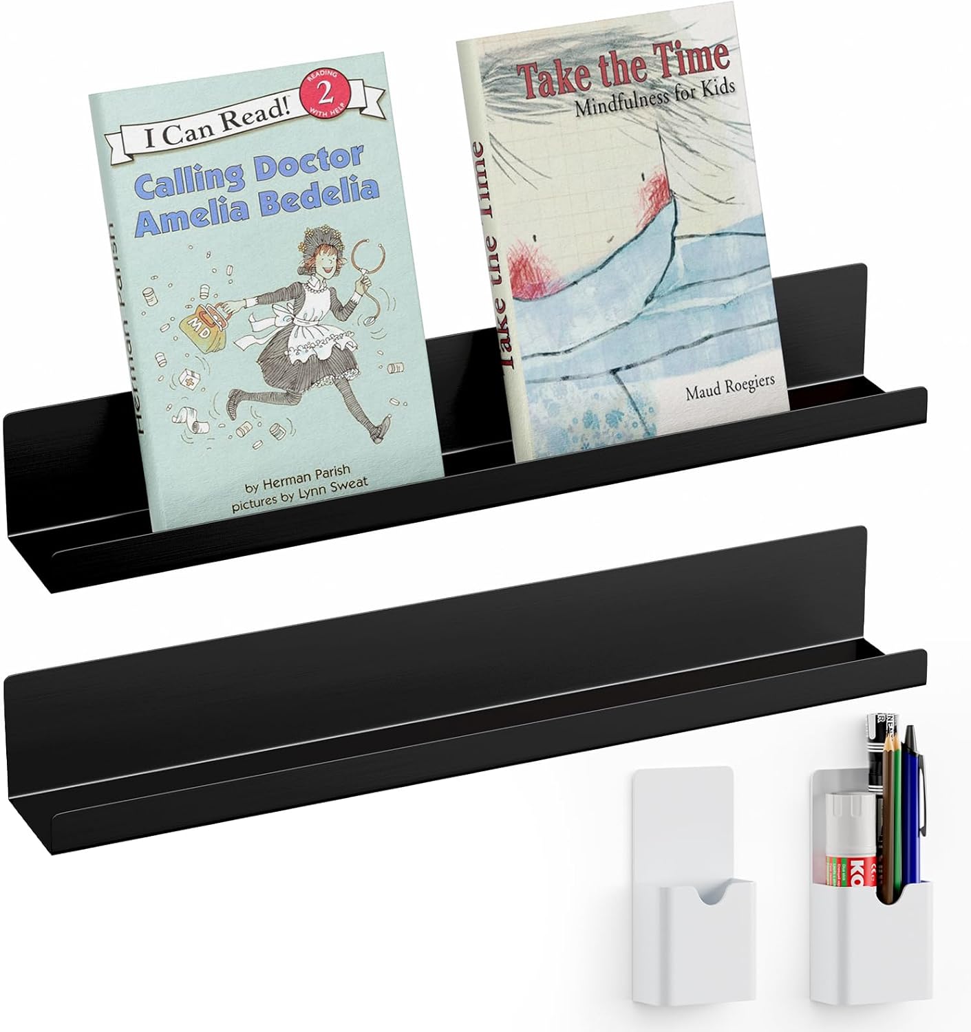 DTUQYX 2-Pack Metal Magnetic Book Shelf: Modern Industrial Style, 2 Shelves, 10 lbs Capacity, Magnetic Shelf for Whiteboard, Classroom & Office