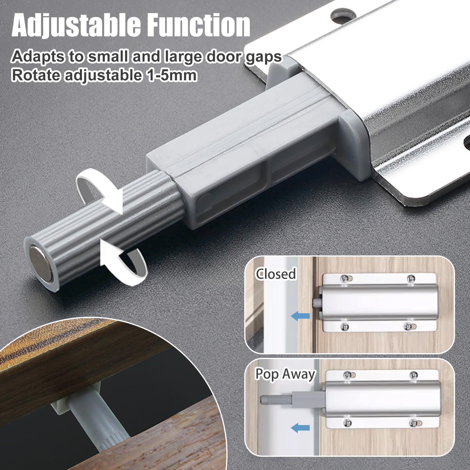 2 Pack Push to Open Door Catches,Magnetic Catches for Cupboards with Mounting Screws Soft Close Magnetic Damper Door Catch Release for Kitchen Cabinets/Cupboard/Wardrobes/Drawers(Silver) - Image 4