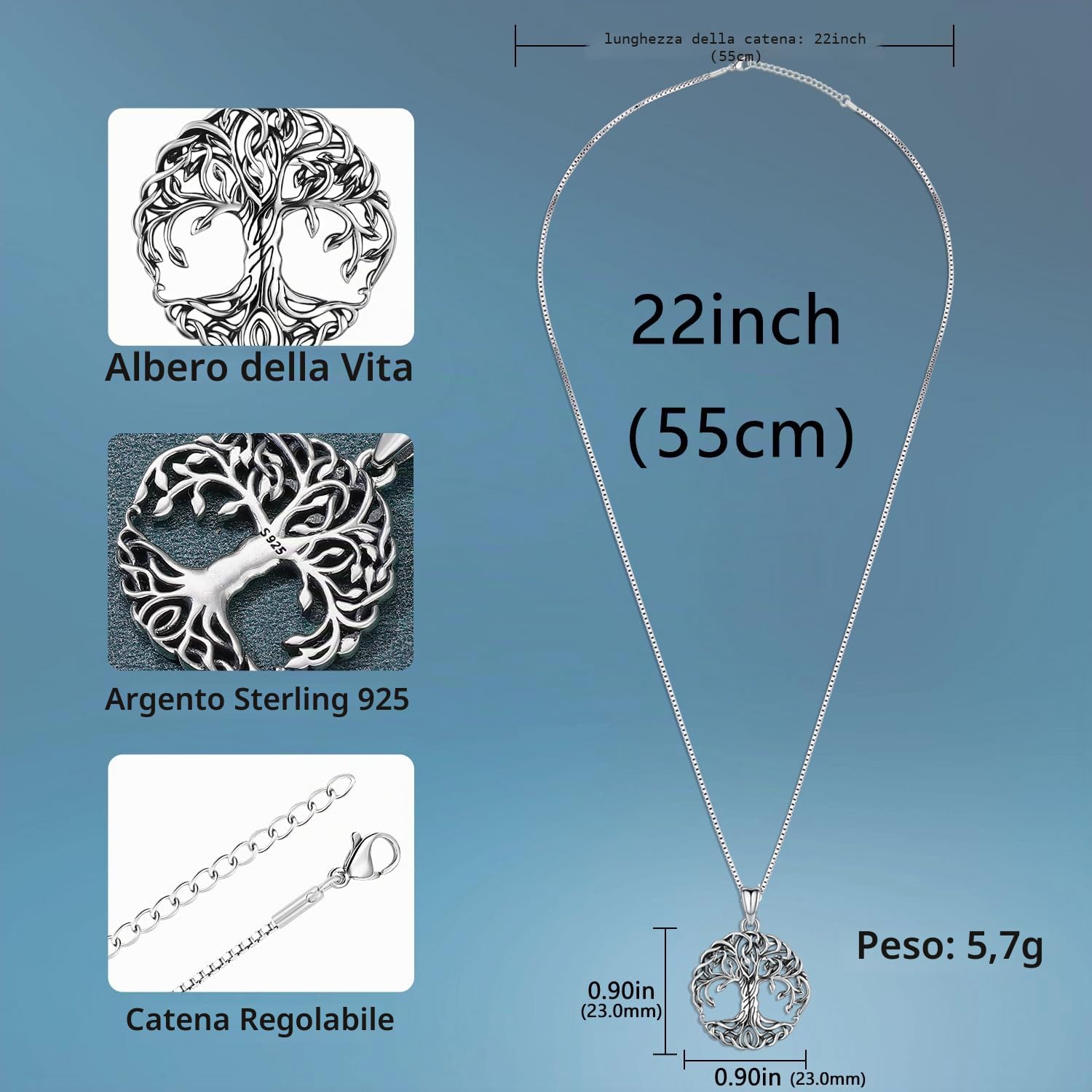 Collana Donna Albero della Vita in Argento Sterling 925 Albero della Vita Ciondolo Idee Regalo Gioielli Donna Originale per Mamma Moglie Fidanzata Figlia Sorella
