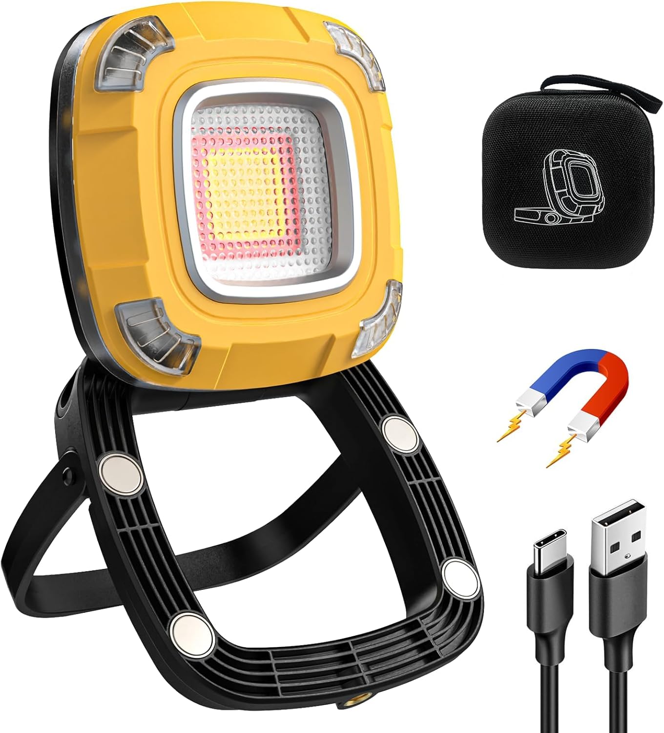 Rechargeable Work Light, 6000mAh Power Bank, 2000LM LED, 9 Light Modes, 4 Magnets, 1/4′ Threaded Port Flood Light for Car Repairing, Job Site Lighting, Camping