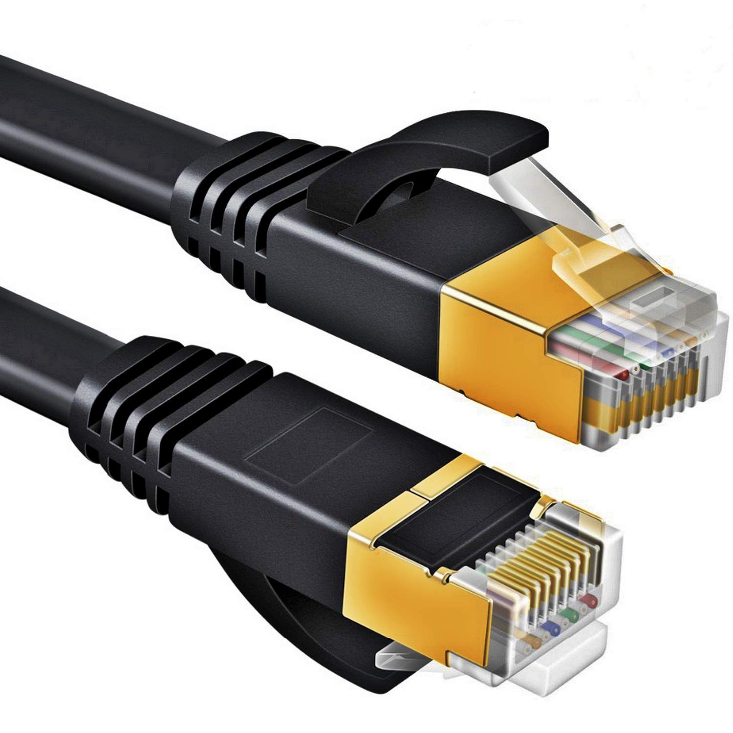 LAN Flachkabel Netzwerkkabel CAT 7 Ethernet Kabel Switch Router Modem Gigabit Lan Patchkabel Flachbandkabel Verlegekabel Cat.7 S FTP PIMF Schirmung mit RJ 45 Stecker