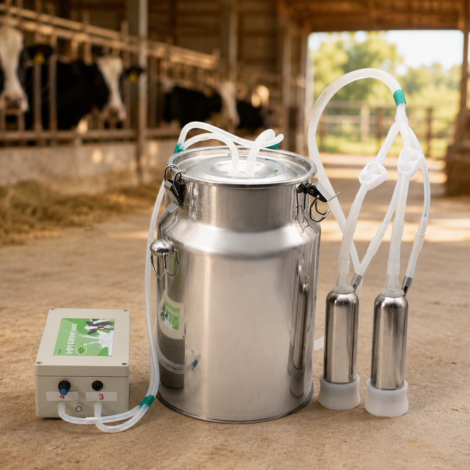 Ordeñadora para Cabras, Máquina De Ordeño Eléctrica Recargable con Cubo De Acero Inoxidable De 10 L, Parada Automática, Pezoneras Suaves Y Pulsación para Establos Y Pastos forCattle