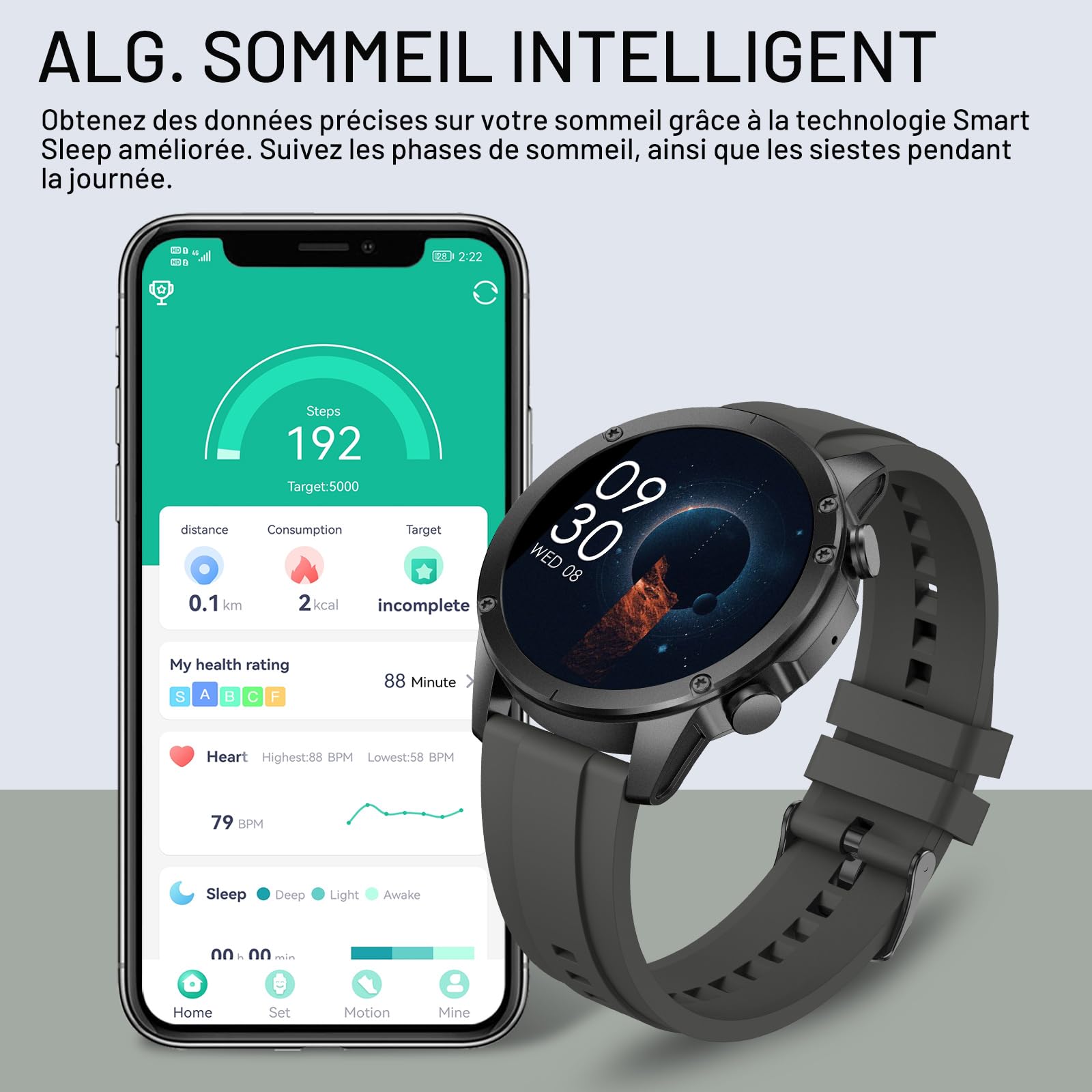Montre Connectée Homme avec Appels Bluetooth, 1.43" AMOLED Smartwatch avec 120+ Modes Sportifs, Etanche IP68 Montre Connectee avec Podometre/Cardiofrequencemetre/Moniteur de Sommeil pour Android/iOS