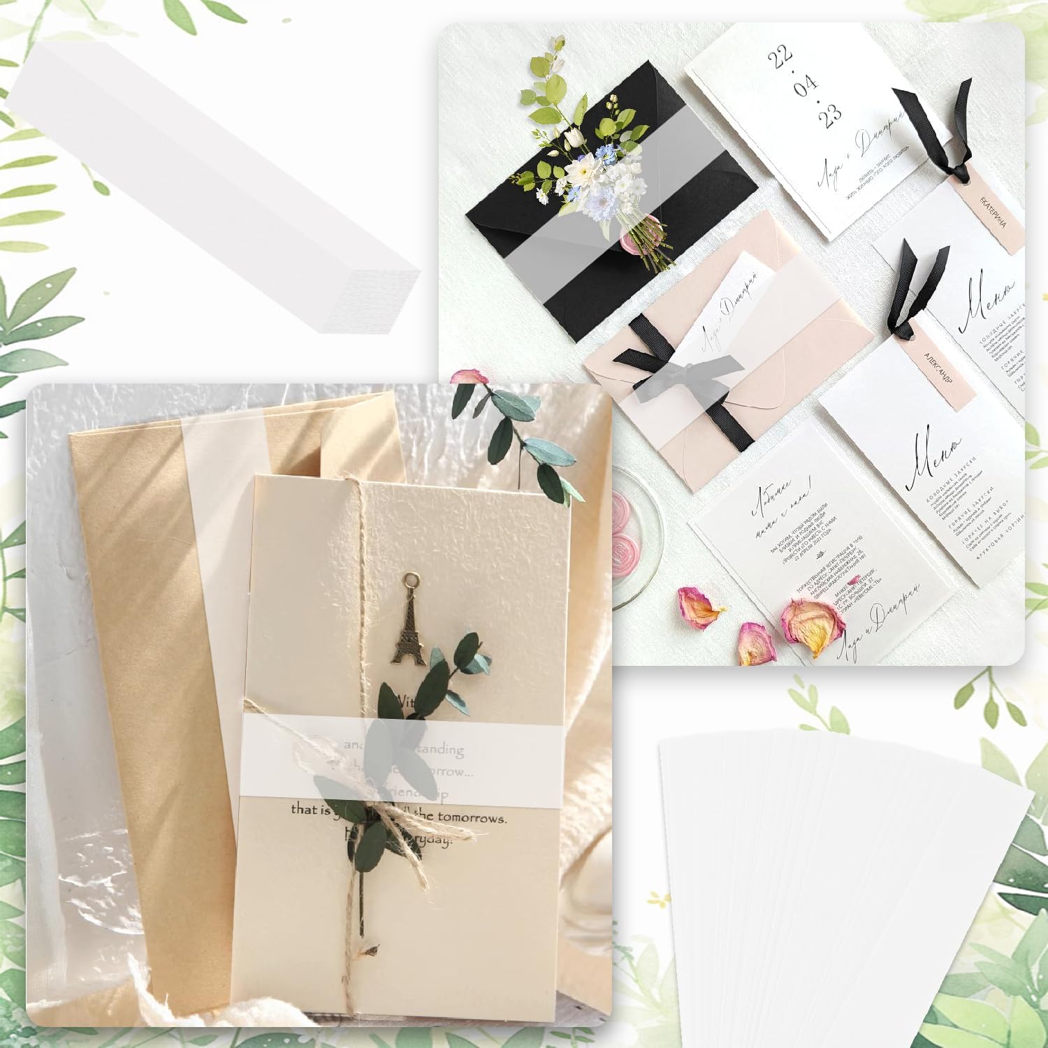 200Pcs Wedding Invitation Accessories, Clear Invitation Belly Bands,Vellum Paper Belly Band for 5x7 Invitations Vellum Envelopes,Wedding Invitation Card Gift Wraps Liners(1.57 x 12.2inches)
