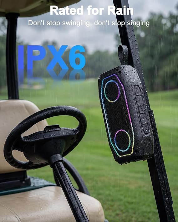 Qozybuds Magnetic Golf Speaker, 30W Portable Bluetooth 6.0 Golf Cart Speaker, IPX6 Waterproof, 30H Playtime, TWS Stereo, RGB Light, Shockproof Outdoor Speaker for Golf, Camping & Gifts