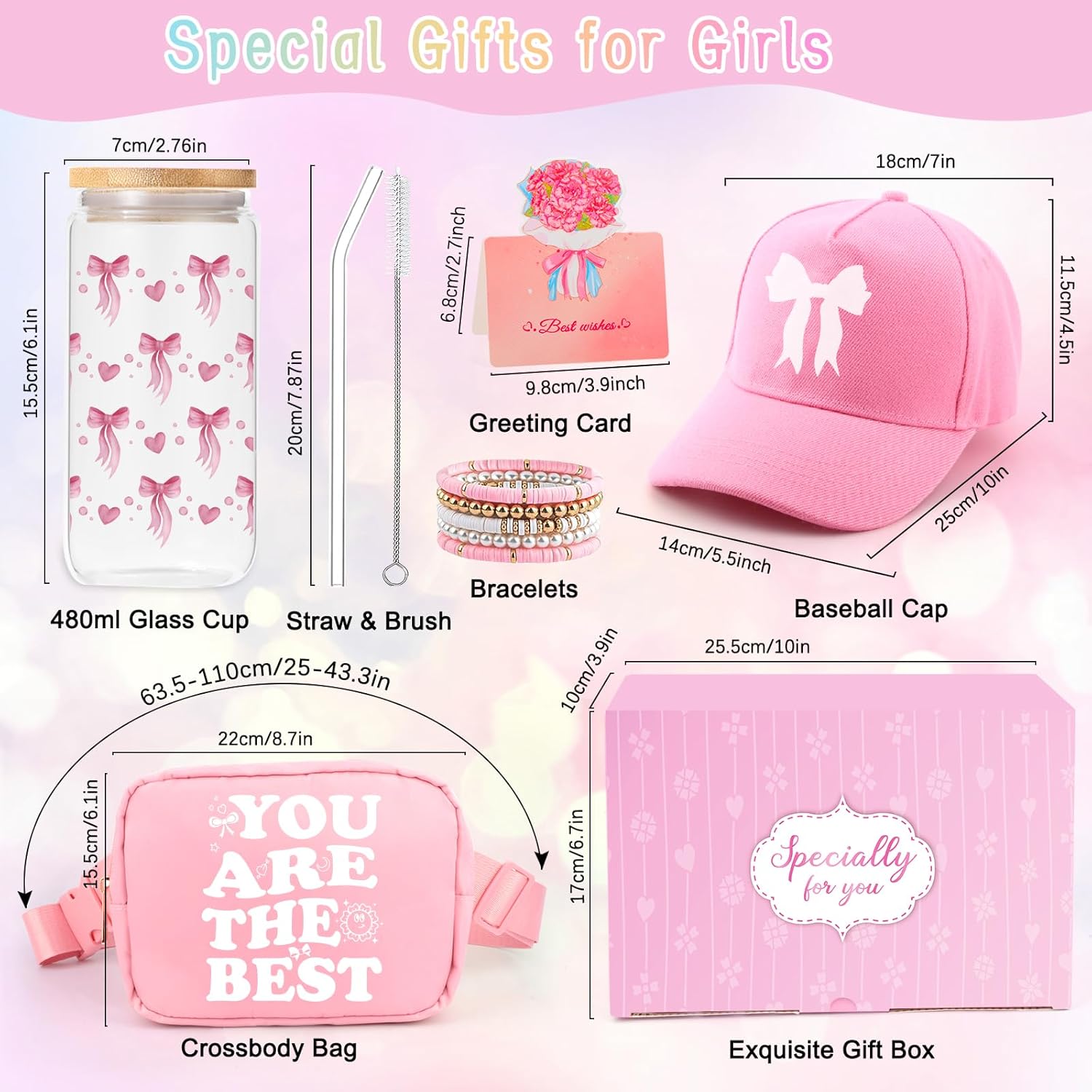 Gifts for Girls Teen Girls, Birthday Easter Gifts for Girls 7 8 9 10 11 12 Year Old, Pink Bow Gift for Teenage Girl Tweens with Glass Cup, Cap Bag, You Are The Best Gift for Daughter Sister - Image 3