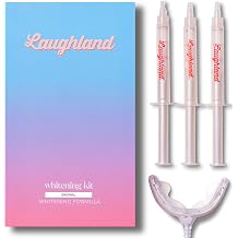 Laughland Original Teeth Whitening Kit, Phone-Powered LED Mouthpiece &amp; 3 Whitening Gel Syringes, 8% Hydrogen Peroxide, Aloe Vera &amp; Mint, for Sensitive Teeth, At-Home Dental Care, 6+ Treatments