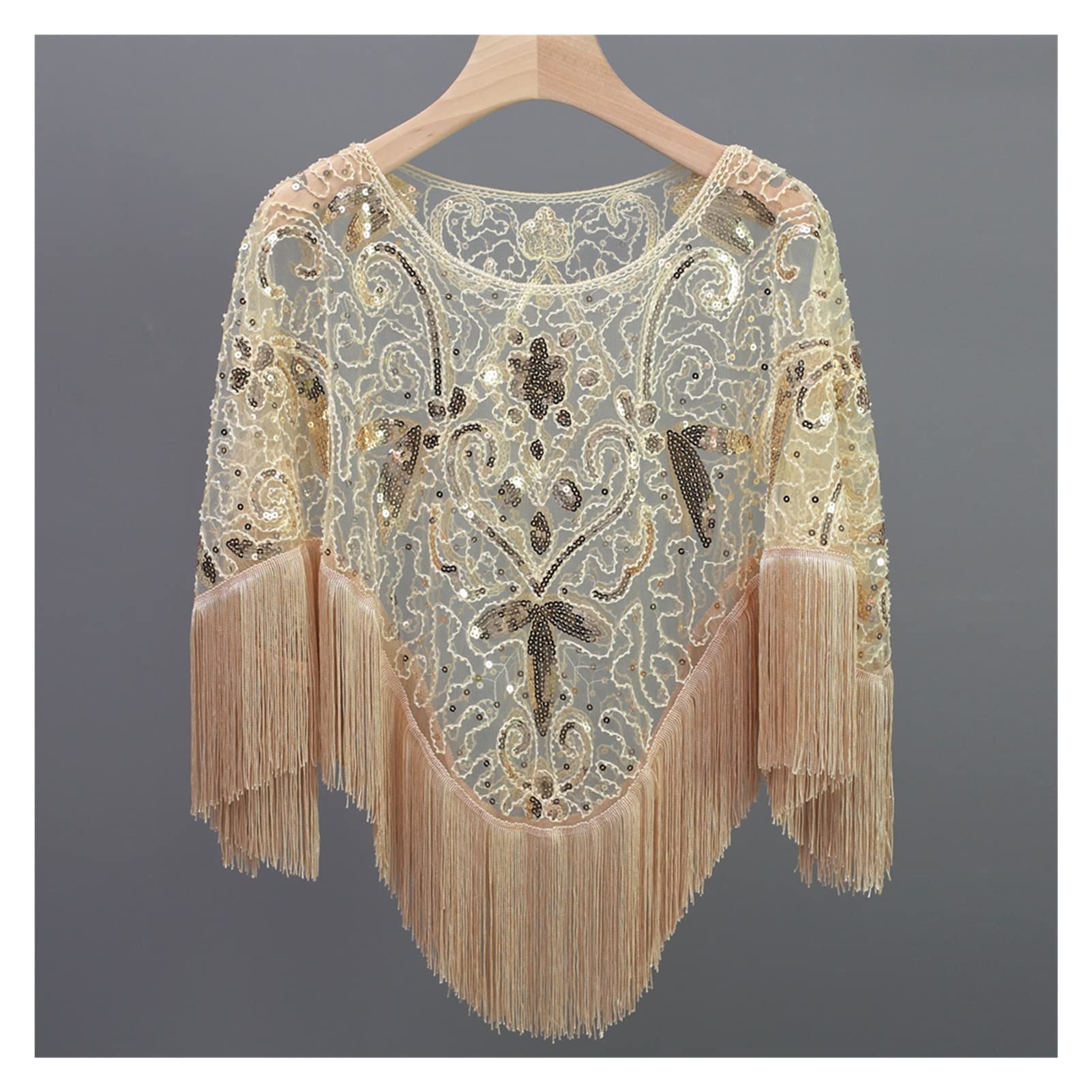 ZZSRJ Accesorios de Vestir de la Tarde de la Vendimia Cape de Envoltura de la Bufanda del Chal (Color : Beige Gold)