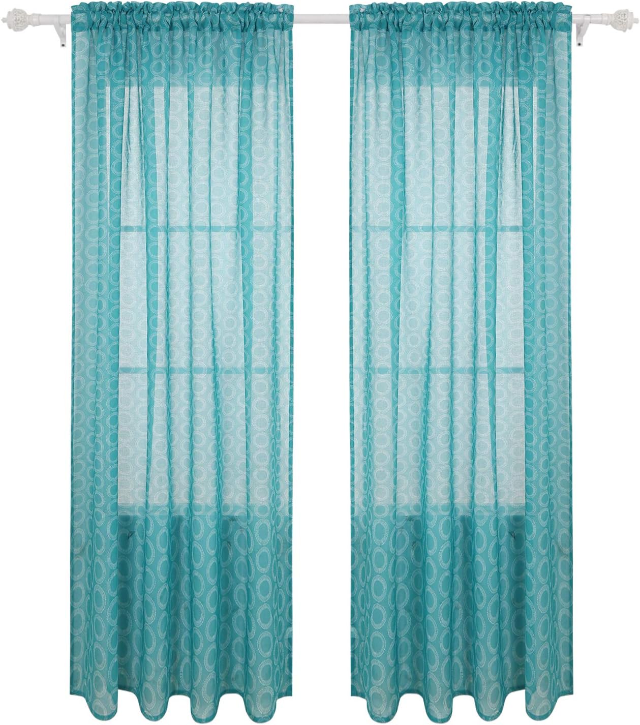 Deconovo Curtains Rod Pocket Window Treatments Circle Printed Sheer for Sliding Glass Door, 42x95, Turquoise