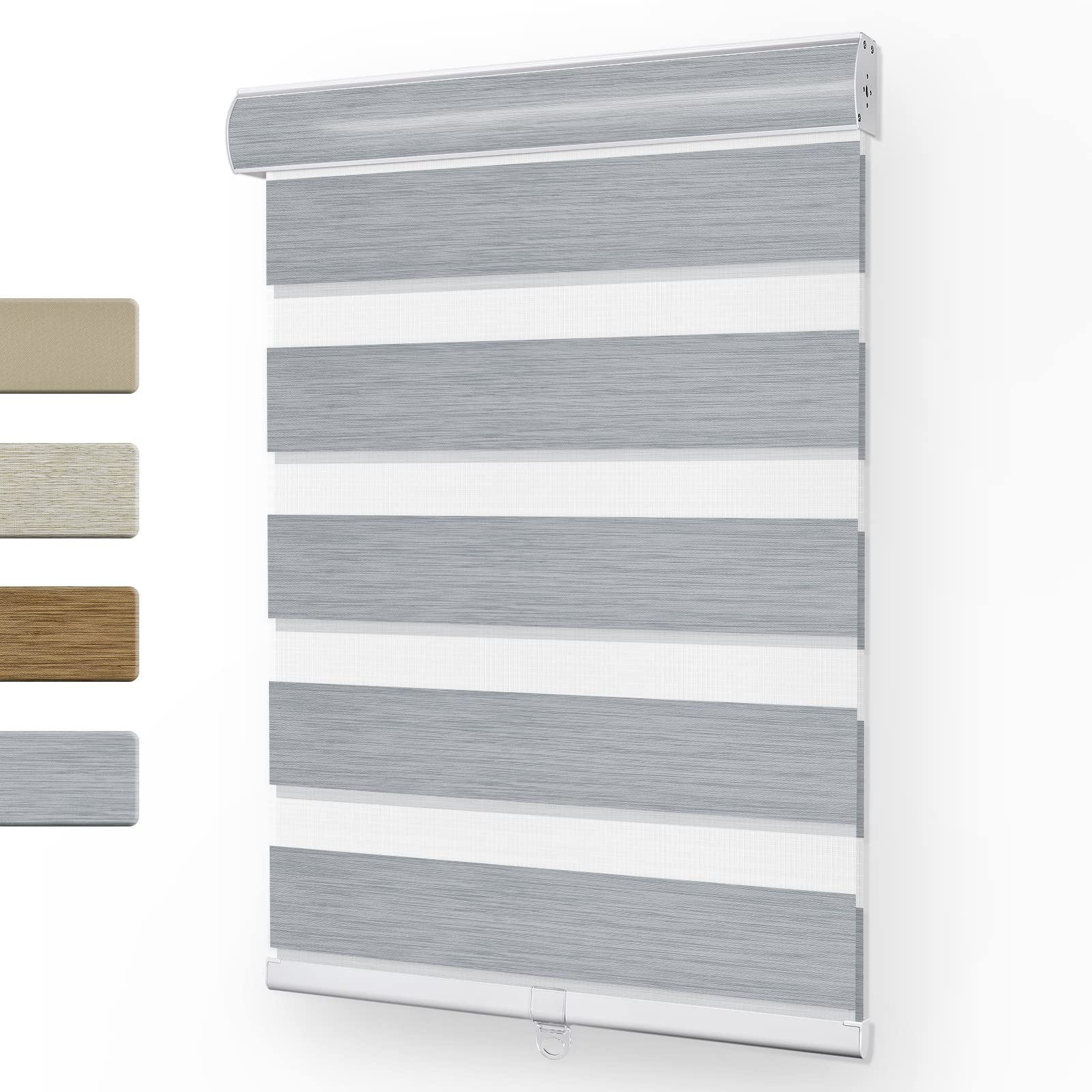 KeegoZebra Blinds Cordless Window Shades Blackout Dual Layer Roller Shades for Home Bedroom Office (Grey Color, 27" W x 64" H)