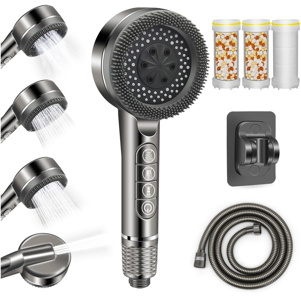 REETEE Soffione Doccia ad Alta Pressione, Doccino per Doccia con Filtro, 5 Modalità Spray Soffione Doccia Anticalcare, Shower Head con 1.5 M Tubo (grigio)