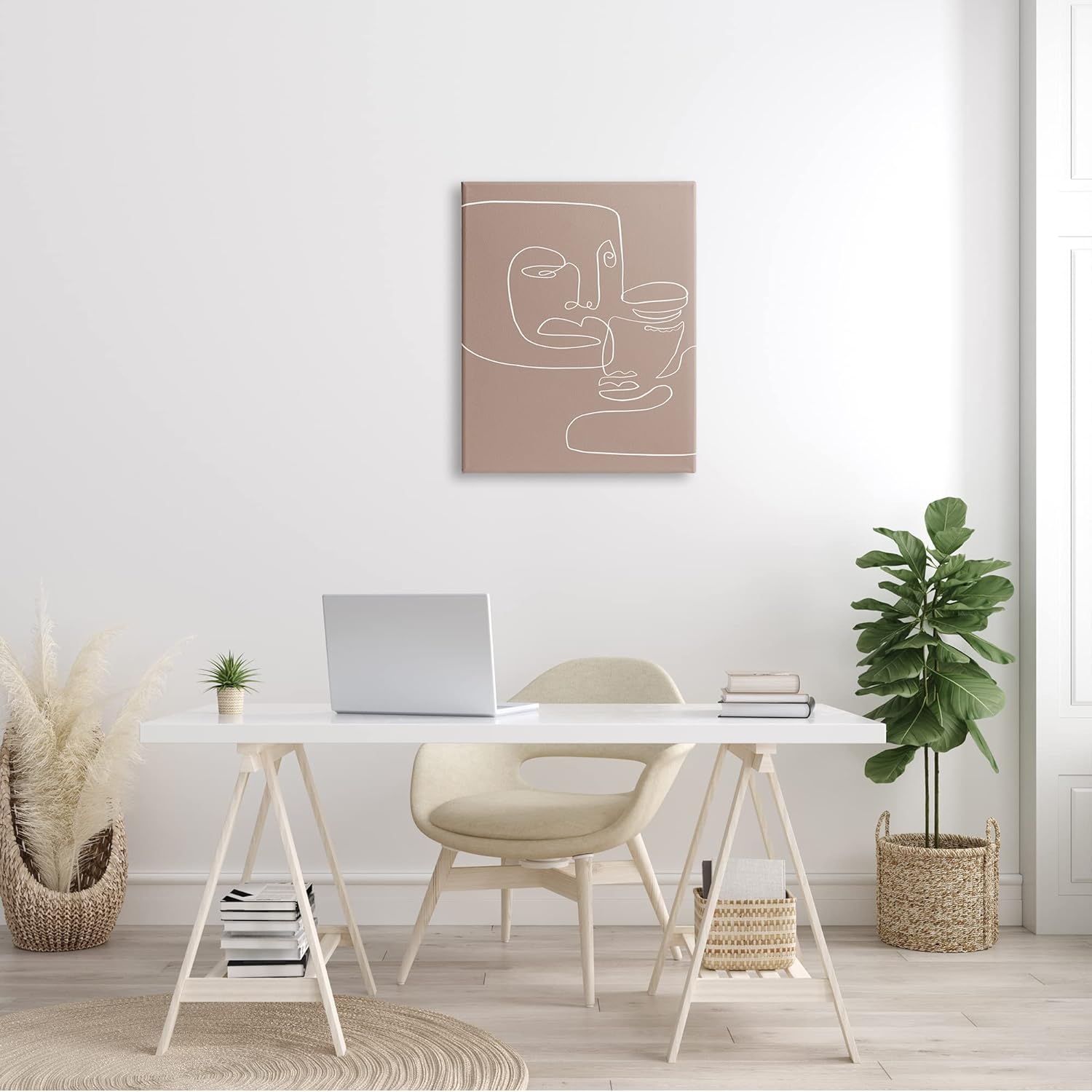 Stupell Industries Two Faces Single Line Drawing Brown Beige Abstract, Design by Design Fabrikken