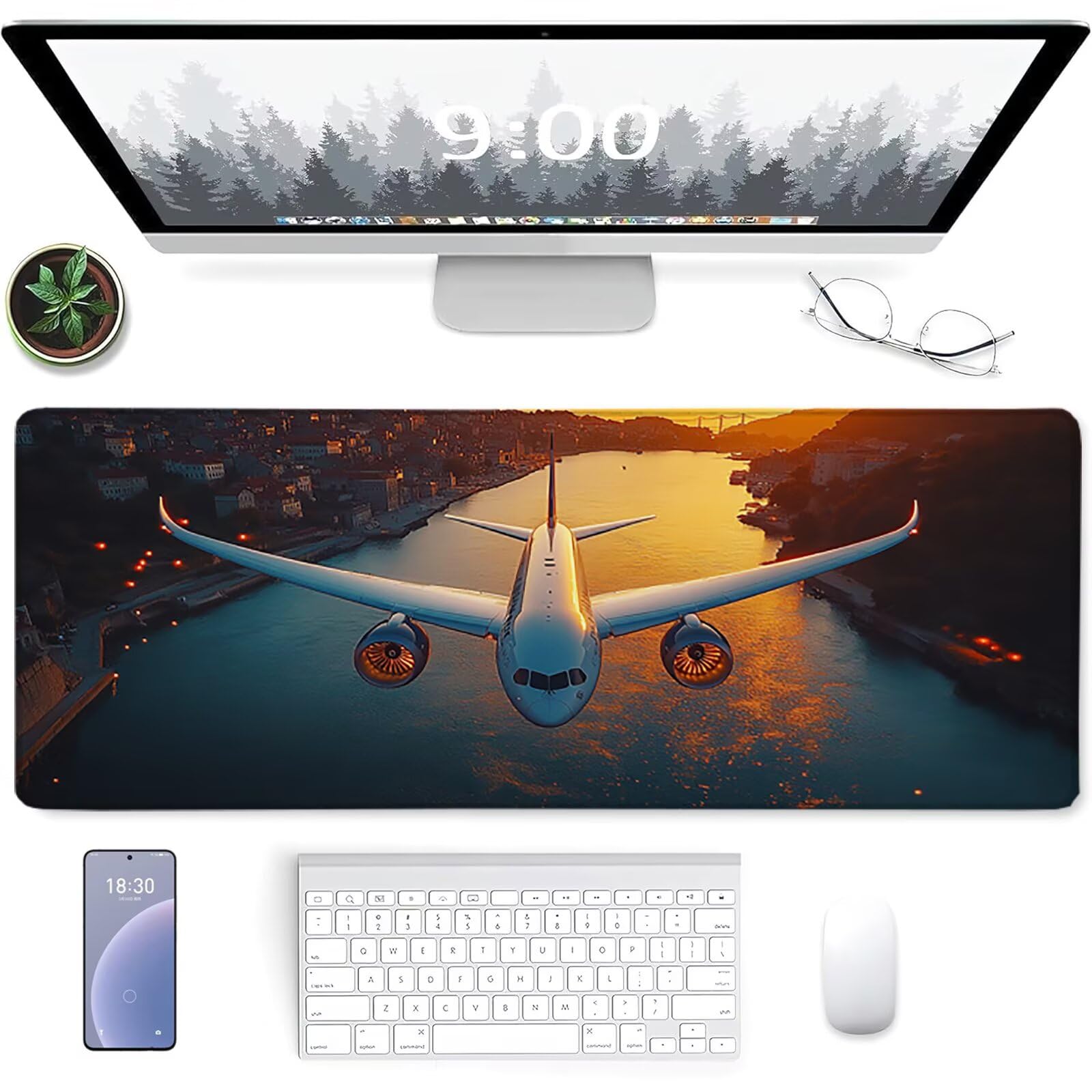 Aereo Tappetino Mouse XXL, Tappetino Scrivania Grande 1200x600x3mm Costiero, Sottomano Scrivania con Bordi Cuciti, Mouse Pad con Base in Gomma Antiscivolo, Gaming Accessori, per Ufficio, Laptop D-8905