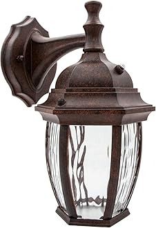 Maxxima LED Outdoor Wall Light - Features Clear Water Glass, 3000K Warm White, 580 Lumens, Dusk to Dawn Photocell Light Sensor, Patio or Porch Sconce Fixture, Ideal for Exterior Decor Lighting - Brown