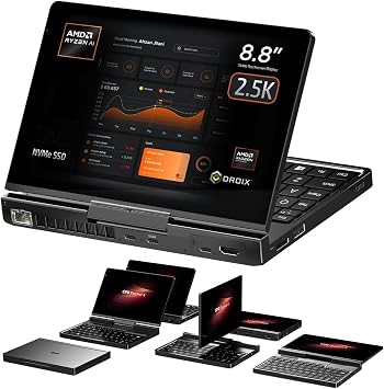 GPD Pocket4 Laptop Gaming PC UMPC 8.8" Ryzen 7 8840U 16GB Memory 1TB SSD Touch LCD 2560x1600/144Hz QWERTY Keyboard Backlit Wi-Fi 6E/BT5.3 Web Camera with Exclusive Case for eGPU Compatible Win11 AMD Ryzen 7 8840U, 16GB+ 1TB