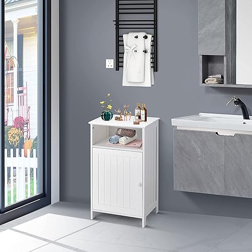 Miniatura 9 de Safeplus Gabinete de almacenamiento de piso pequeño/organizador con cajón y puerta, para baño e inodoro, color blanco