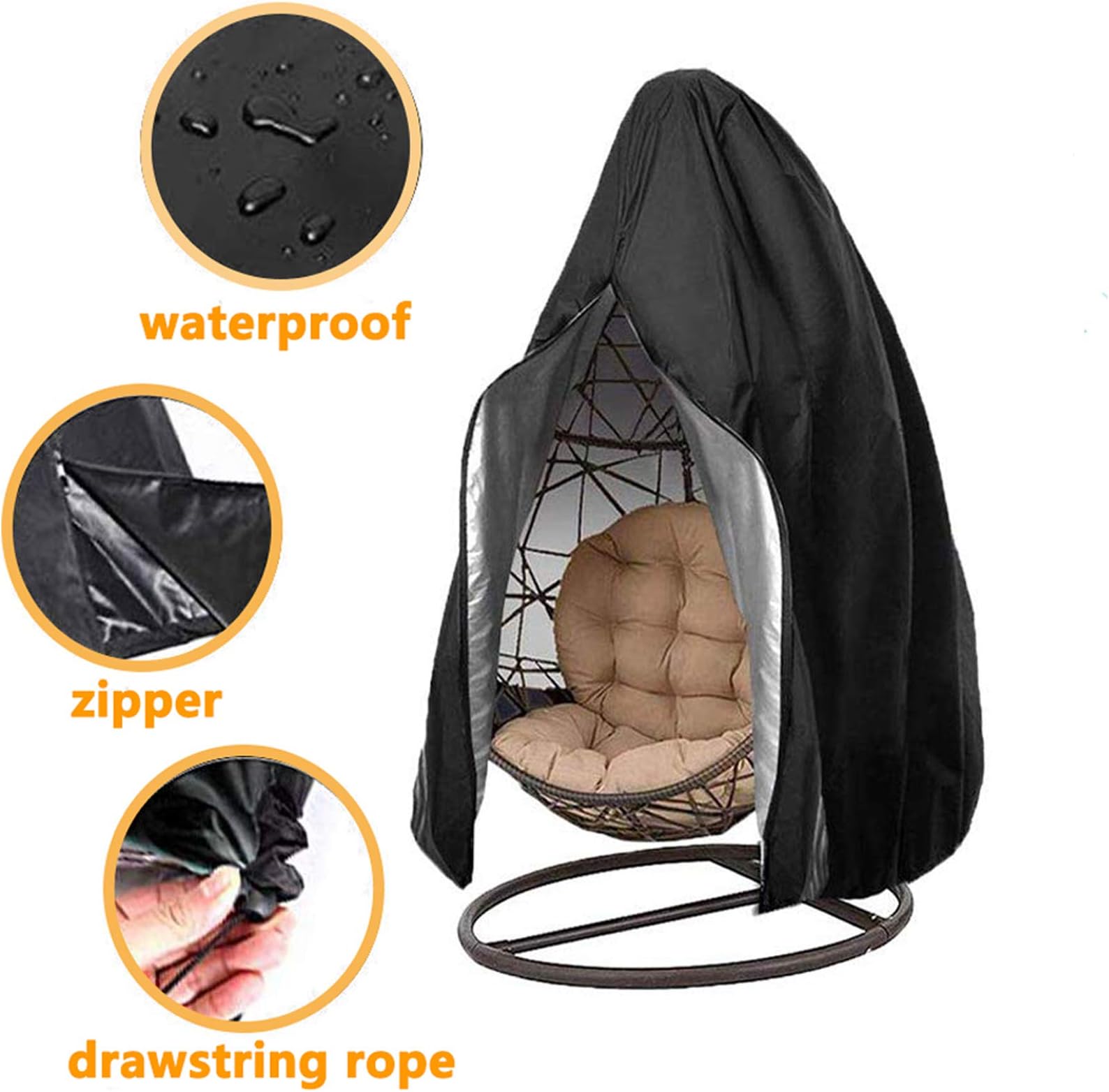 Namotu Waterproof Egg Hanging Chair Cover with Zipper, 115 * 190cm 210D Oxford Fabric Heavy Duty Veranda Patio Cocoon Chair Garden Protective Cover Water and UV Resistant, 74"(H) 45"(W)