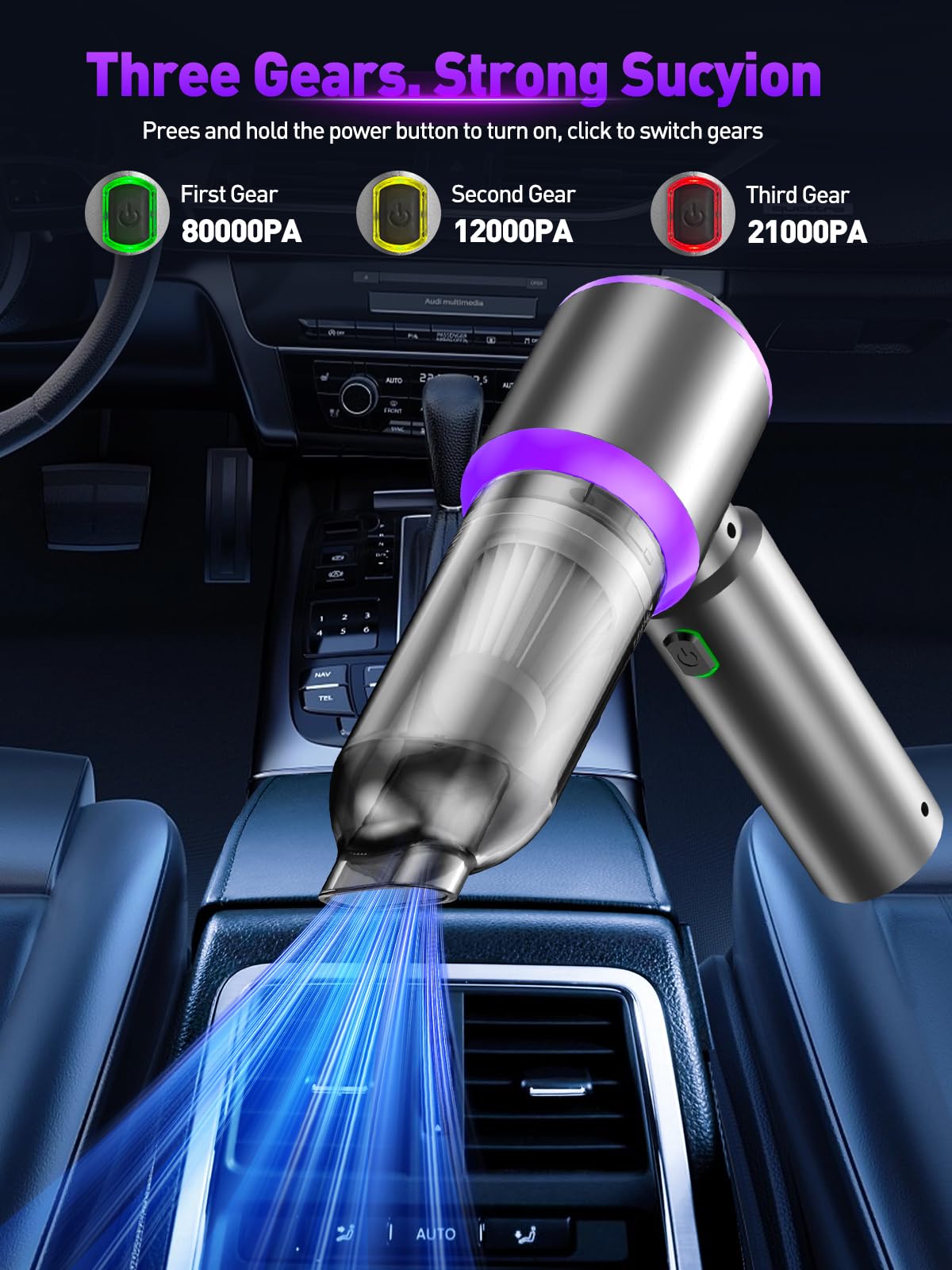 IYOFINE Vacuum/Air Duster 80,000RPM Super Power Mini Car Vacuum Cleaner 4-in-1 air Blower Gun Air Duster & Air Blower & Pump Hand Electric air Duster Handheld dust Blower Blower Cordless (Purple)