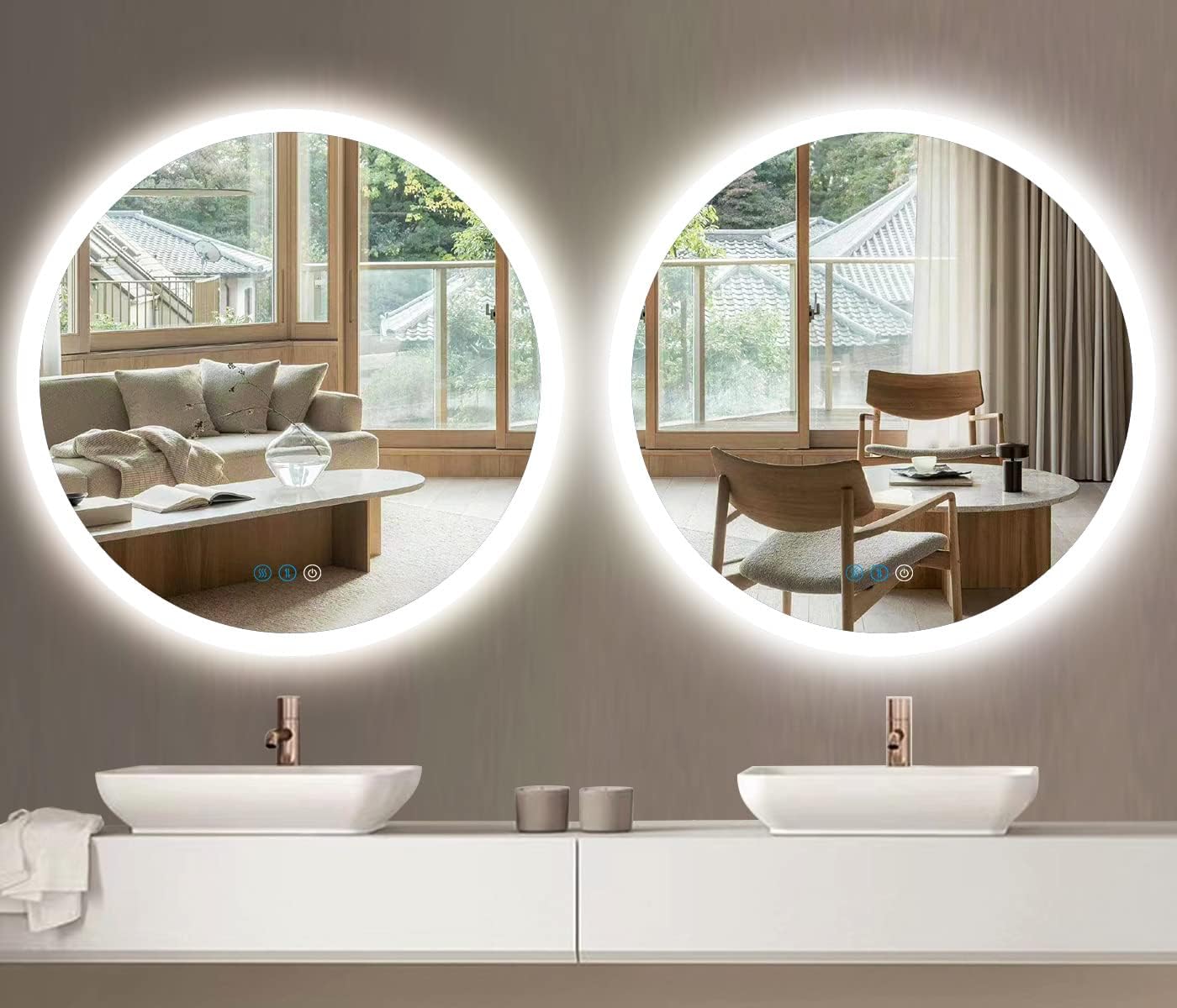 THEKLA 40 inch Backlit Bathroom Round LED Mirror for Bathroom Wall Large Circle Round Lighted Vanity Mirror with Lights Backlit Smart Memory 3 Color Dimmable Anti-Fog 40" Frameless LED Circle Mirrors