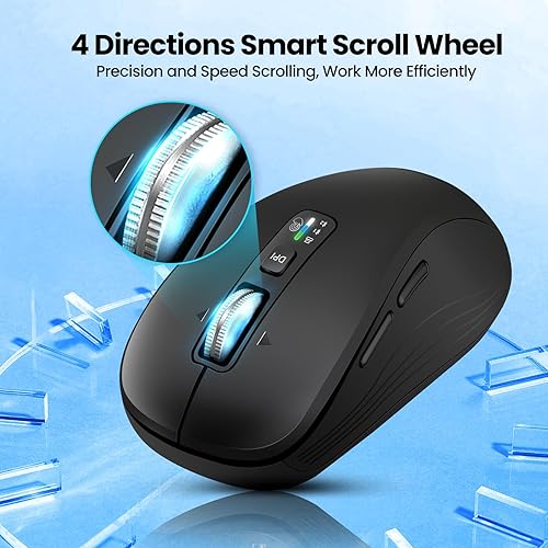 Miniatura 2 de Mouse inalámbrico con 2 Bluetooth y 1 USB, desplazamiento de 4 vías, mouse de tamaño completo, silencioso, batería de larga duración, velocidad de