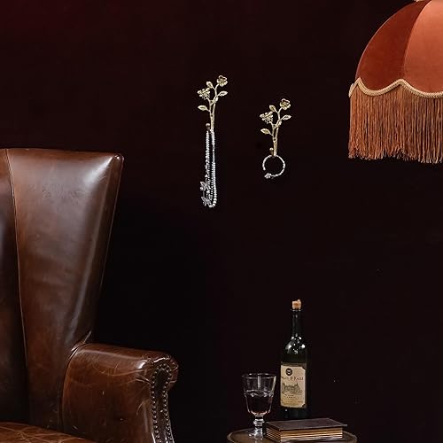 Miniatura 4 de SOFFEE DESIGN 2 ganchos de metal dorado oscuro con forma de abeja y flores en 3D, para entrada, baño, decoración de dormitorio