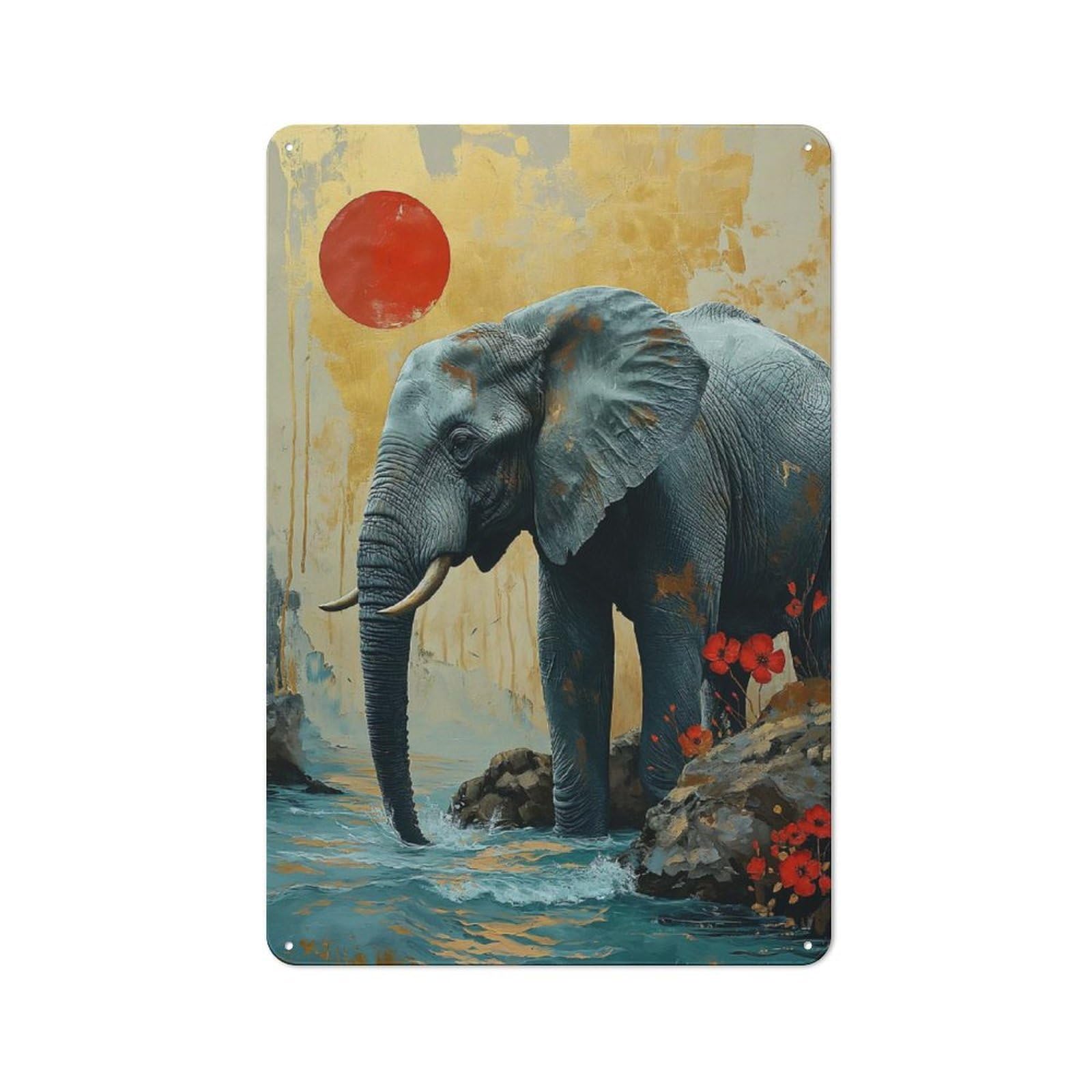Junmoney Elephant With Sunset Metal Wall Sign 30X20cm Featuring For Bar Or Restaurant, For Vintage Wall Decor Fans, For Themed Room Decoration
