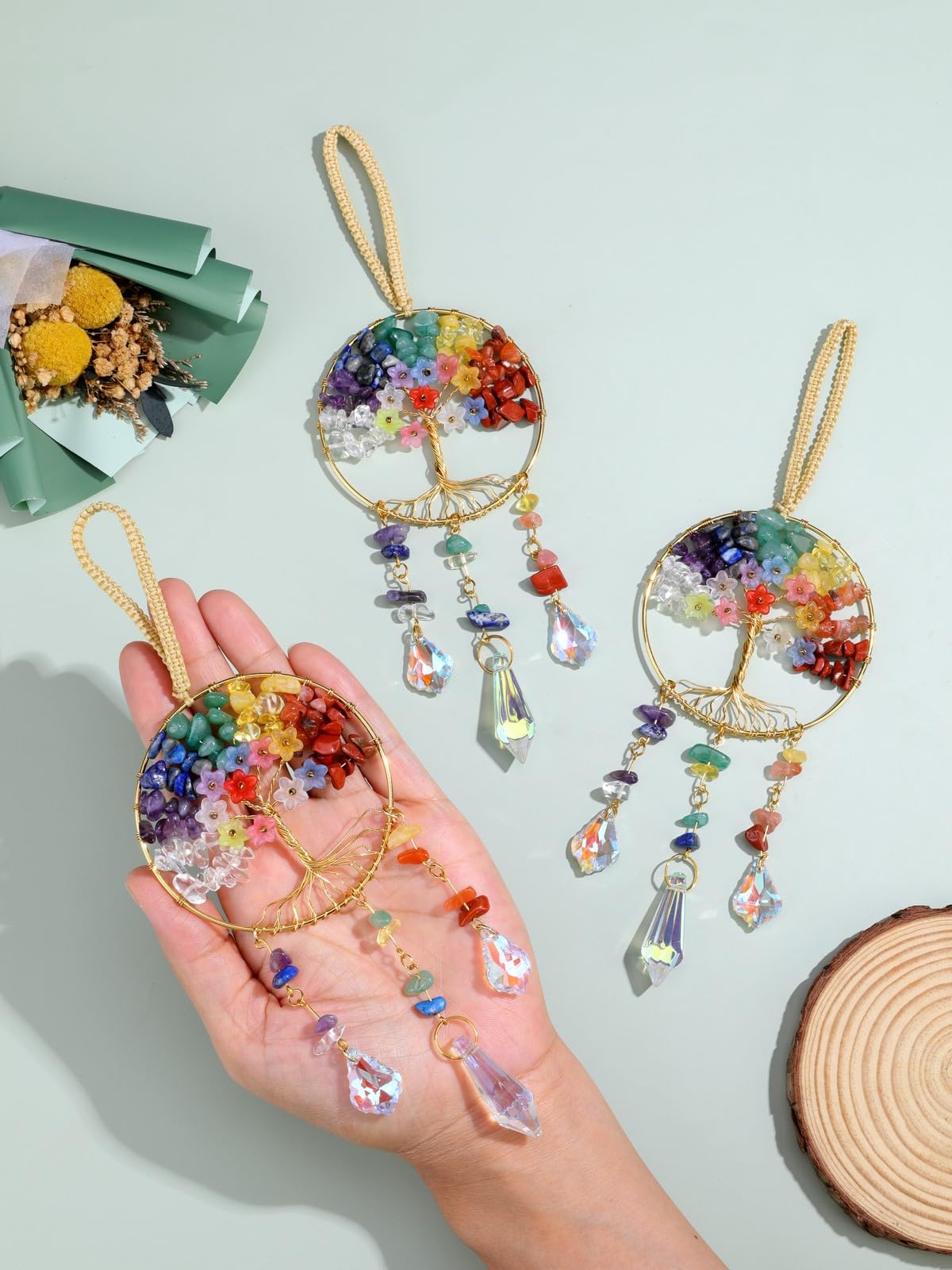 CrystalTears Chakra Crystal Flower Tree Life Hanging Ornament - Image 2