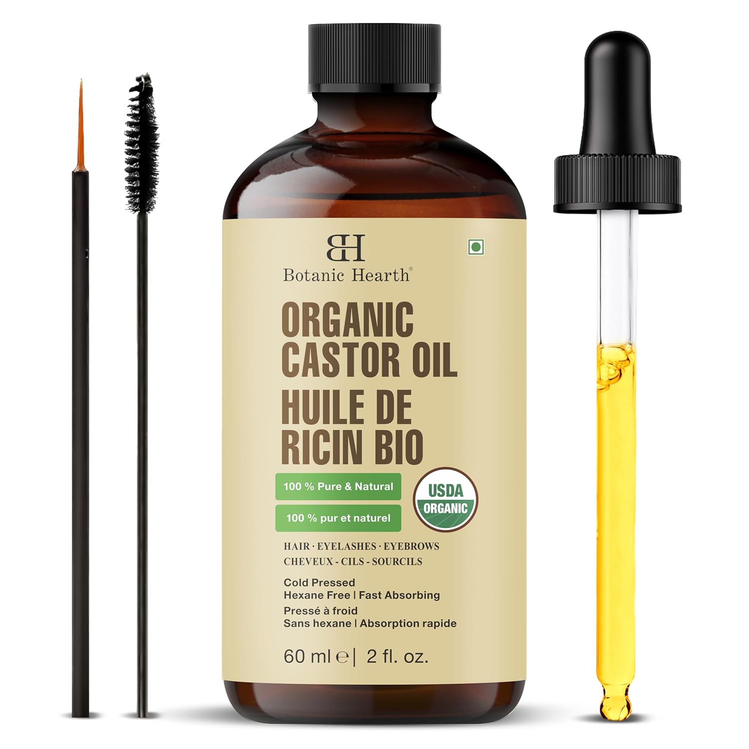 Botanic Hearth USDA Organic Castor Oil, Pure & Natural Body Oil - 2 Fl oz