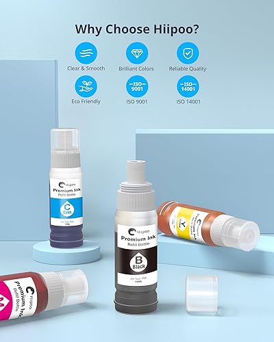 Miniatura 3 de Hiipoo Reemplazo de botella de tinta de repuesto de alta capacidad compatible 522 (no para sublimación) para EcoTank ET-2720 ET-2760 ET-2800 ET-4800
