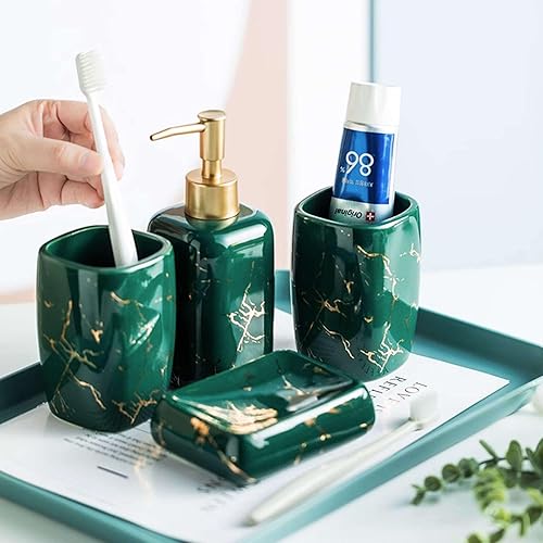 Miniatura 6 de Dispensador de loción de jabón, botella de bomba de loción, juego de accesorios de baño con patrón de mármol, accesorios para baño, necesidades de