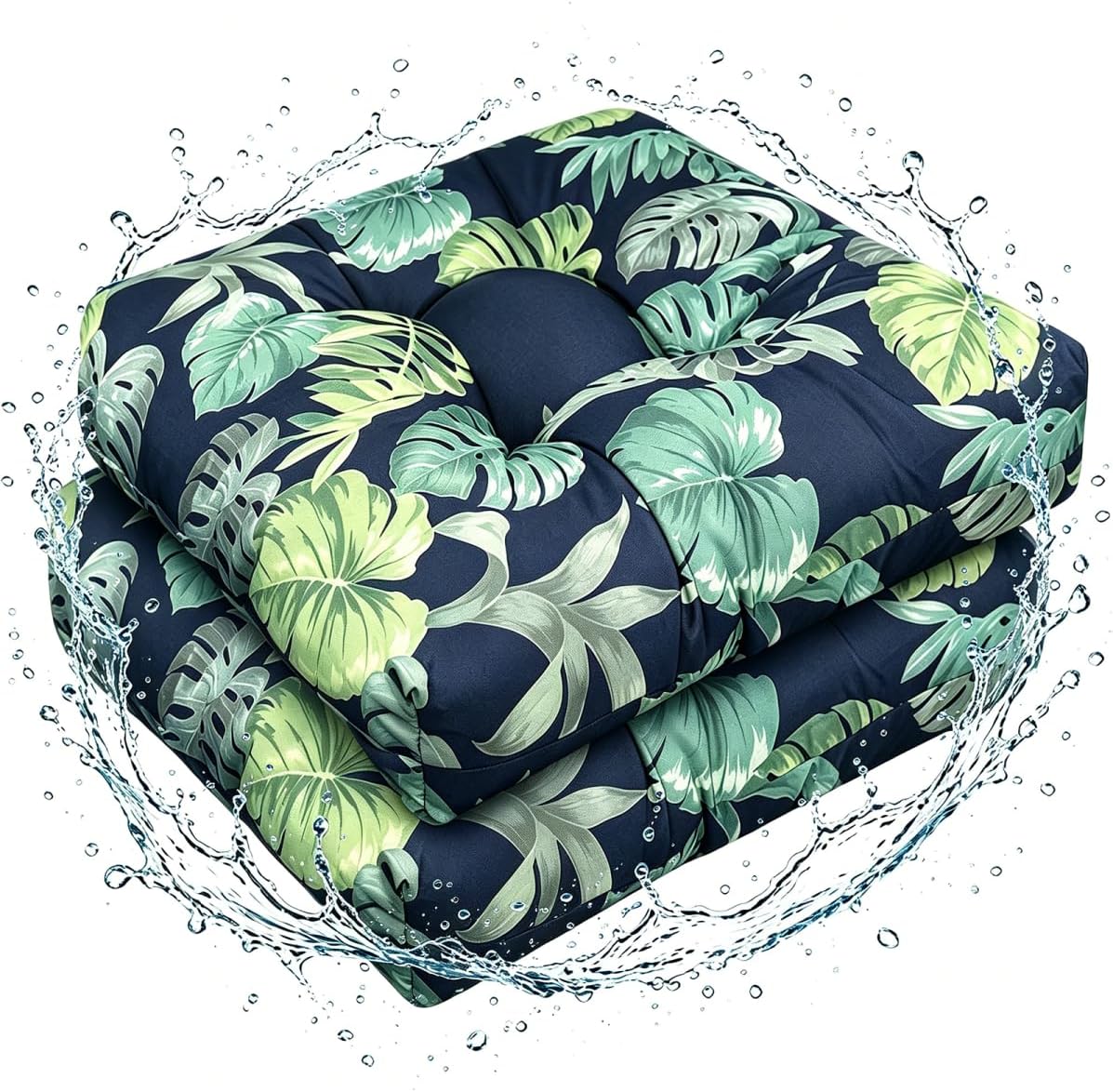 Set of 2 Outdoor Indoor Rocking Chair Cushion Square Wicker Seat Cushion Replacement Patio Chair Seat Pads for Porch Garden Courtyard Navy Green 19X19in
