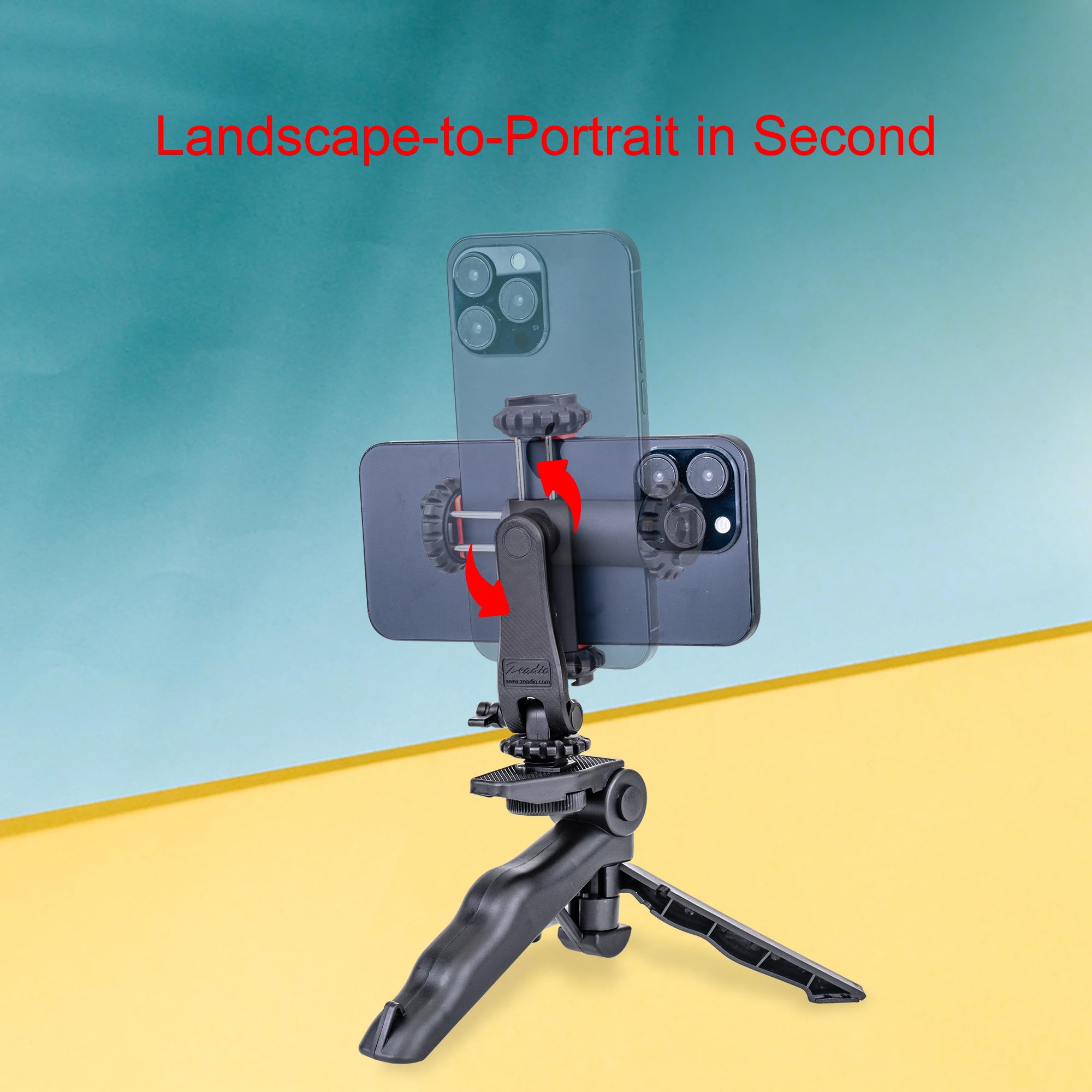 Zeadio Mini kit de trépied pour téléphone portable, stabilisateur de poignée de table avec support pour téléphone portable, compatible avec tous les smartphones iPhone et Android