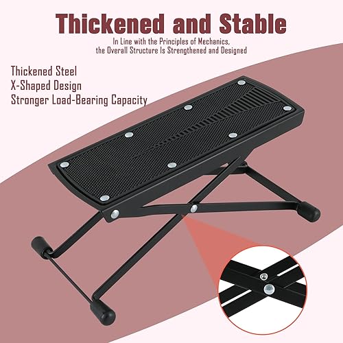 Miniatura 6 de EASTROCK Taburete de pie de guitarra ajustable en altura, reposapiés de metal plegable para guitarra clásica para guitarrista, con ajuste de altura