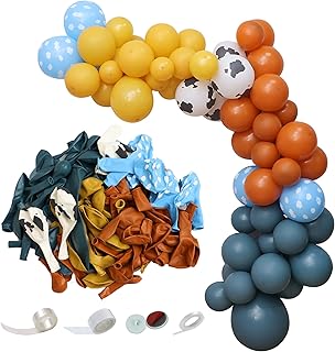 MYDECORBL Balloons Combination,91 Pcs Cow and Clouds Party Balloons Garland Arch Kit Slate Blue Natural Sand CloudÂ Retro Burnt Orange Mustard Yellow Balloon for Baby Shower Farm Theme Birthday Party