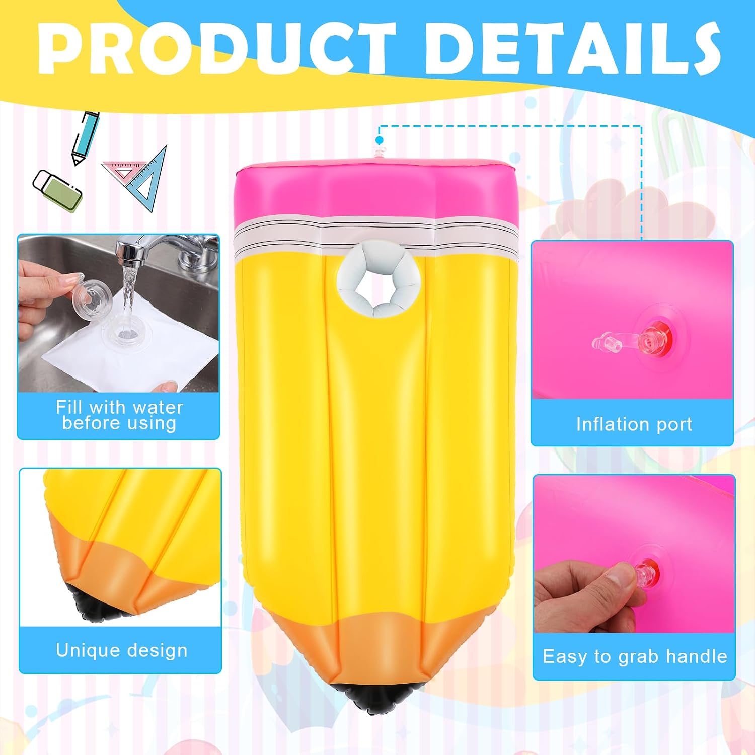 Hungdao 2 Sets Inflatable Pool Games Toys Pool Cornhole Game Floating Toy Includes 2 Pencil Floating Mats 8 Composition Book Inflatable Bean Bag for Water Swimming Back to School Party Supplies